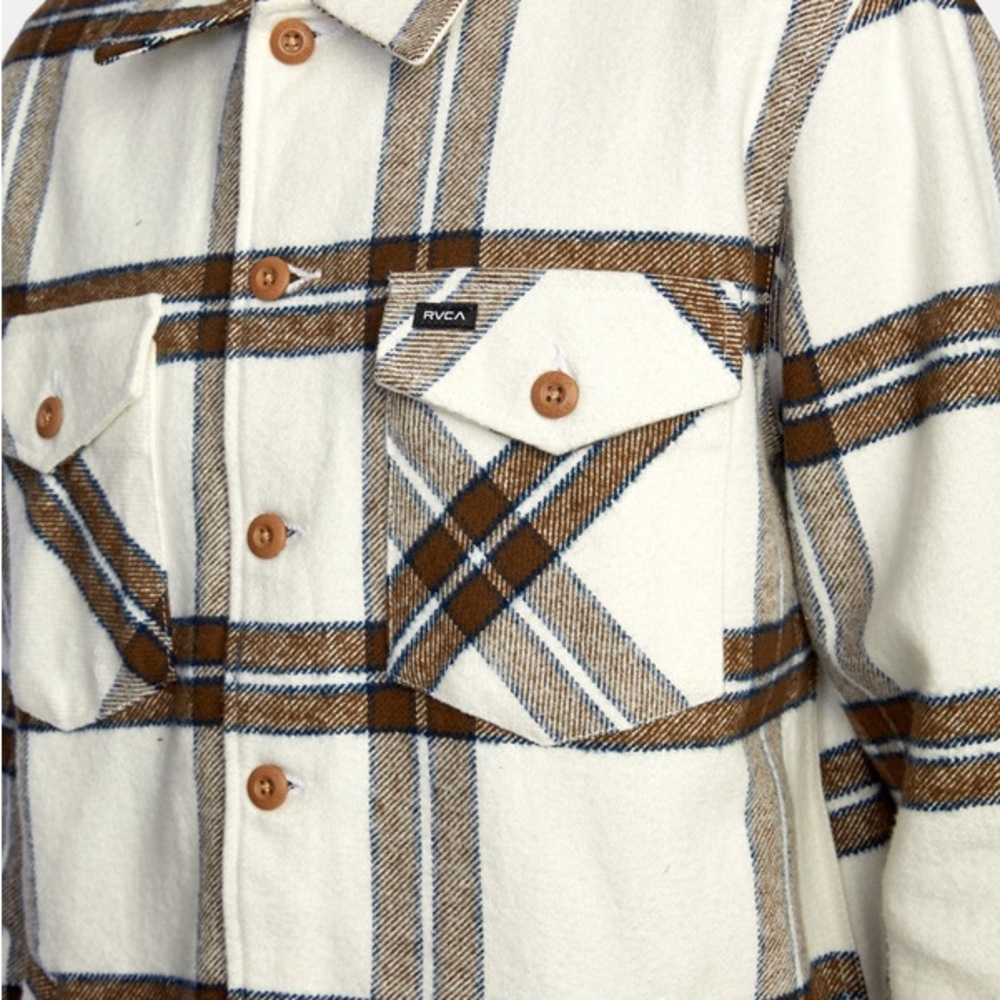 RVCA Men's Cream and Brown Plaid Shirt Jacket